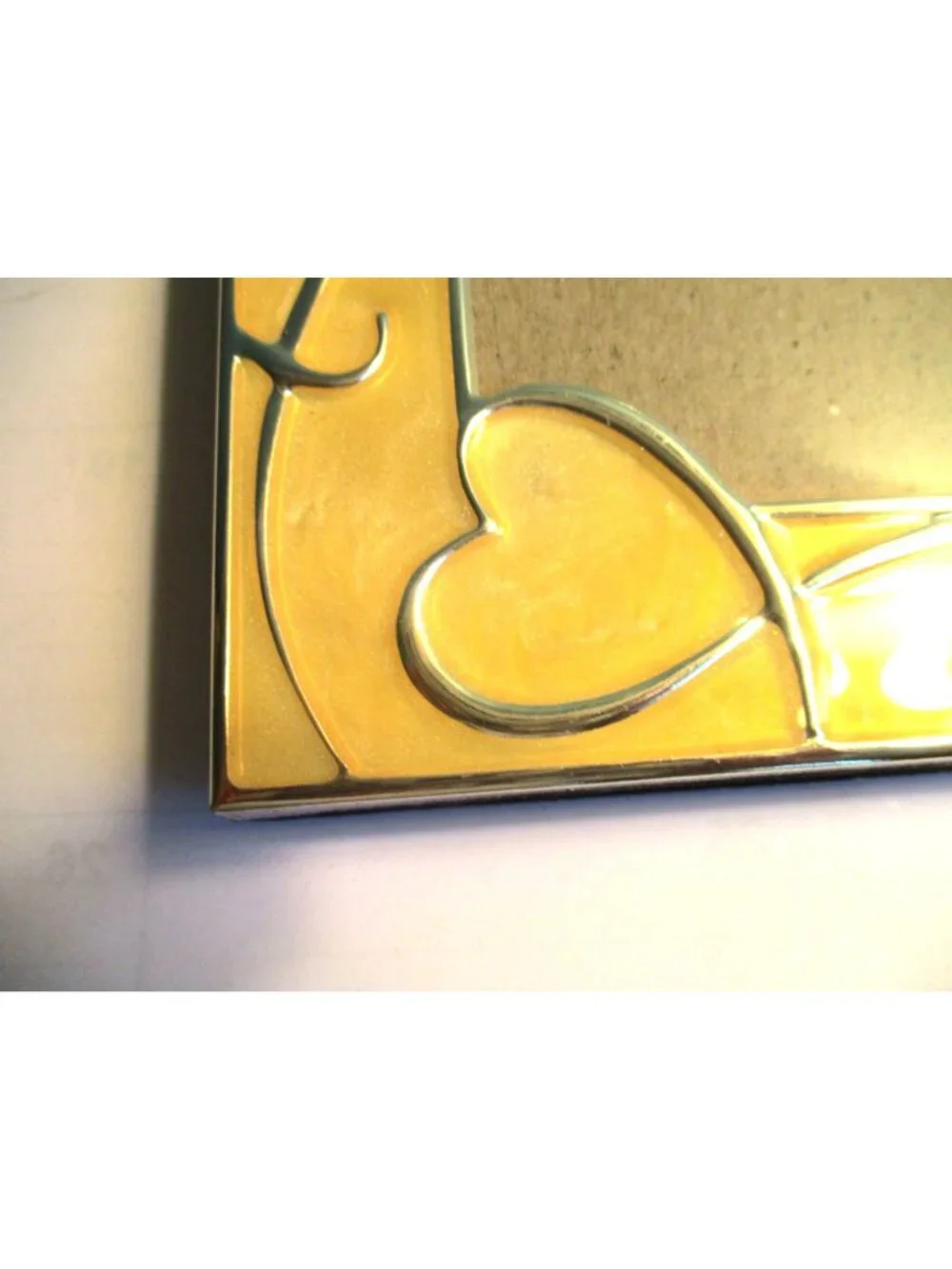 *Yellow and Silver Heart Design Picture Frame - Tabletop Or Wall Display